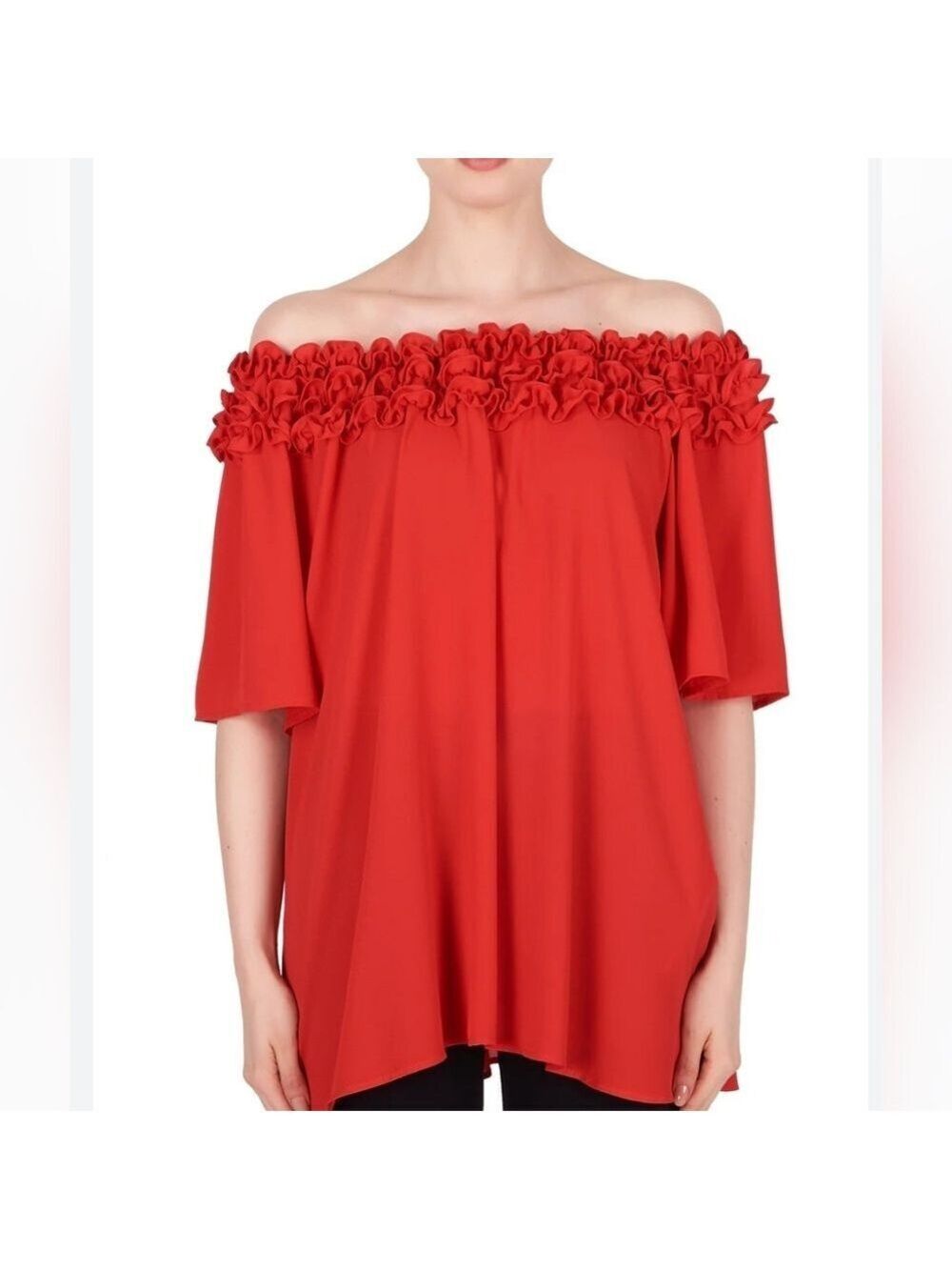 Joseph Ribkoff Bardot lipstick red ❤️ 💄 with 3D ruffles. Size 8